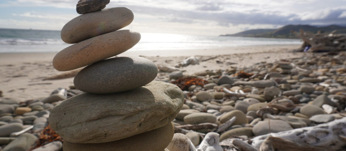 rocks stacked on a beach